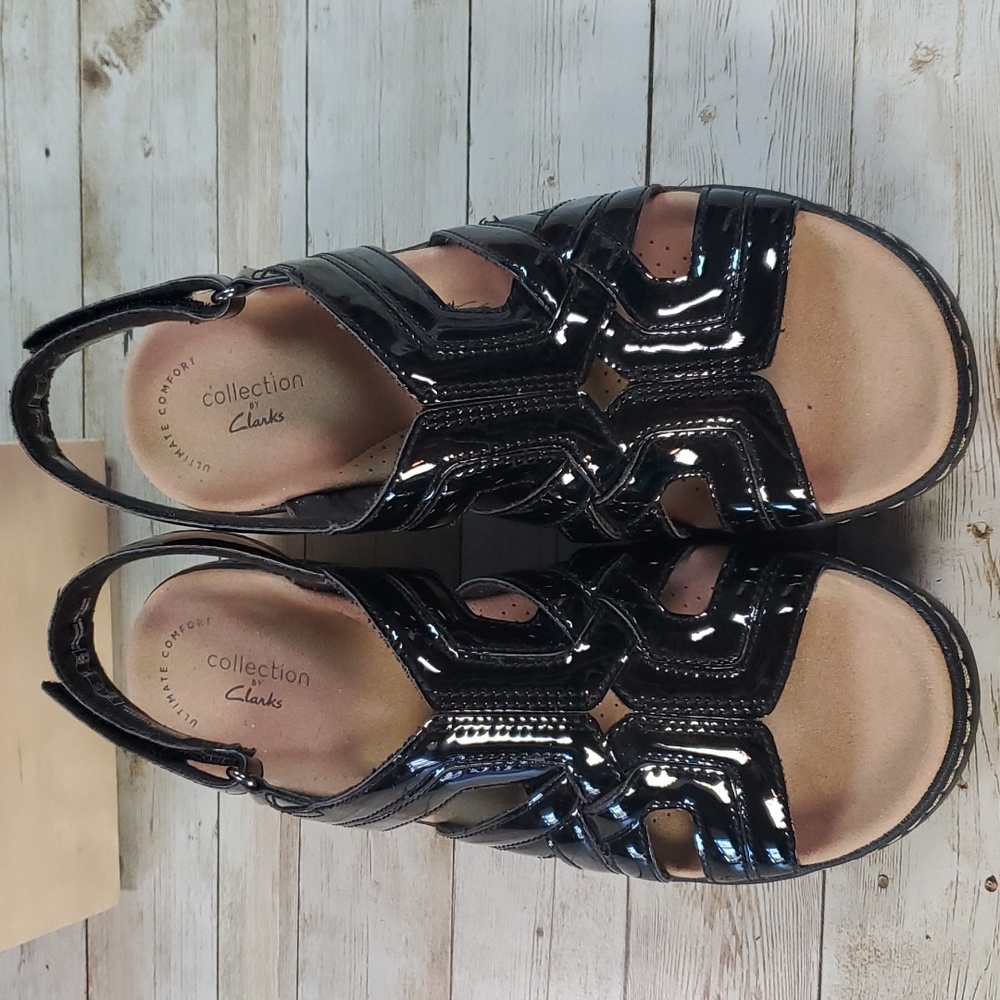 Clarks Collection Strappy Sandals Merliah Lilac Black Patent Leather - 7½ Wide